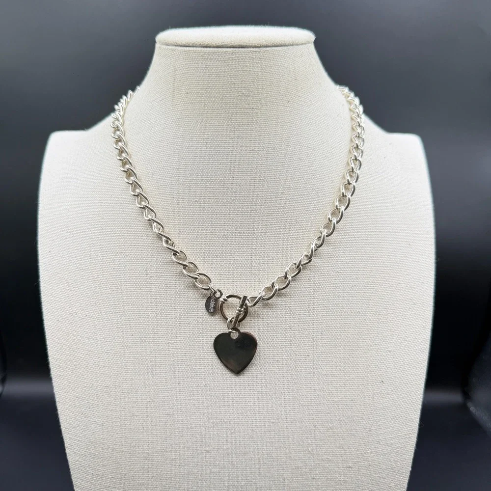 Claire's Silver Tone Chunky Curb Chain Heart Pendant Toggle Statement Necklace